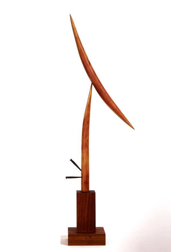 Bird in Space by Valeriu Cazacevschi. Reverse view showing the crossing curved forms and the projecting dark rods.